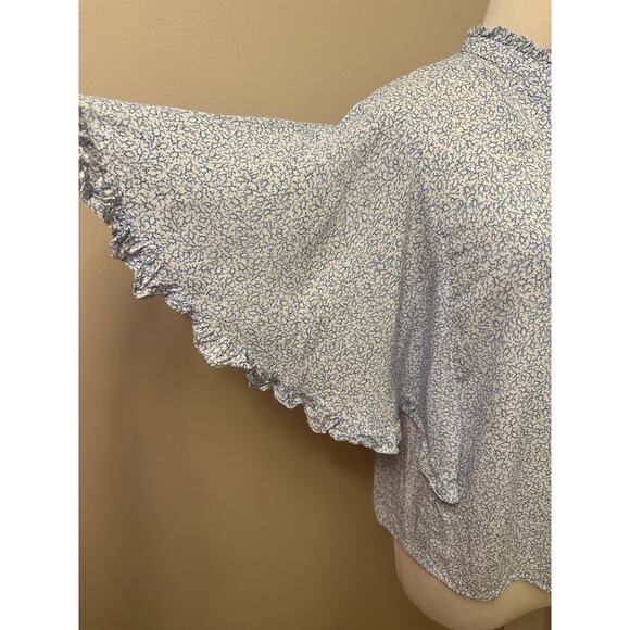Maeve x Anthropologie Aveiro Flutter-Sleeved Buttondown Blue Motif Sz Medium - Picture 3 of 9